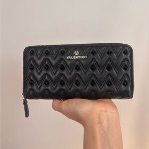 Valentino Black Studded Chevron Wallet